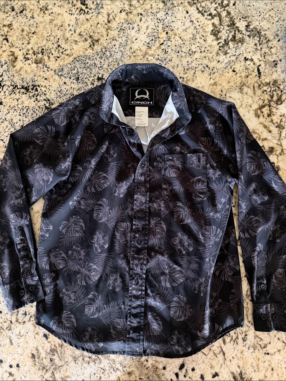 Cinch Black Floral-Print Button Down Shirt